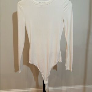 Elodie White Long-Sleeve Crew Neck Bodysuit